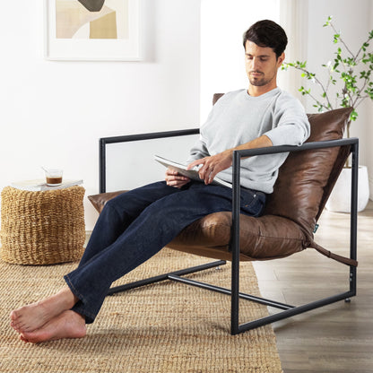 Zinus Aidan Faux Leather Sling Indoor Accent Chair, Slate Grey