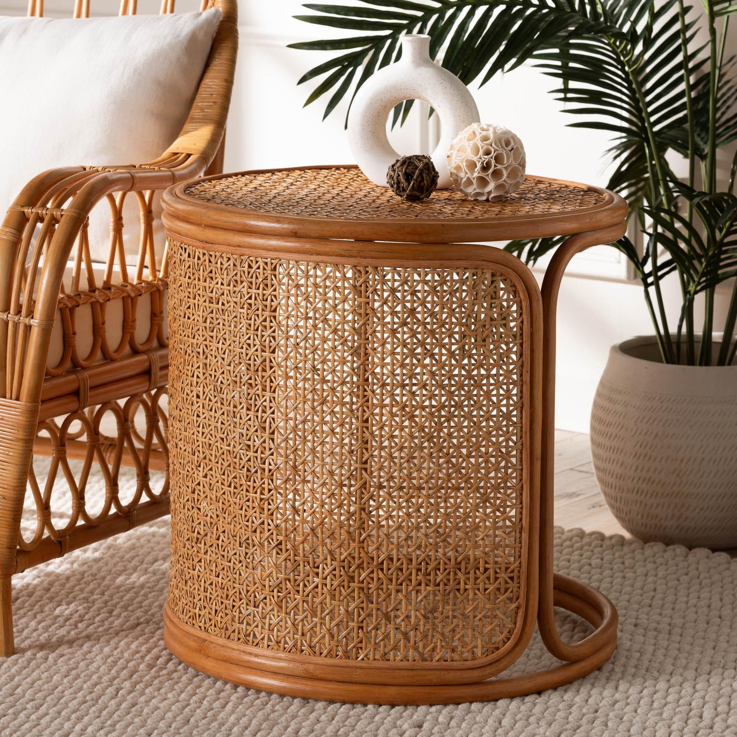 bali & pari Eldon Boho End Table, Large, Light Honey