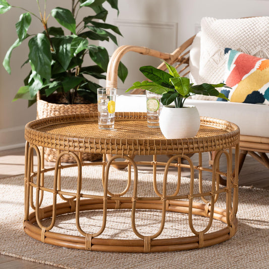 bali & pari Phoenix Rattan BOHO Coffee Tables, Light Honey