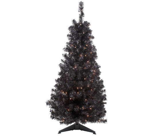 4' Slim Black Artificial Tinsel Christmas Tree- Clear Lights