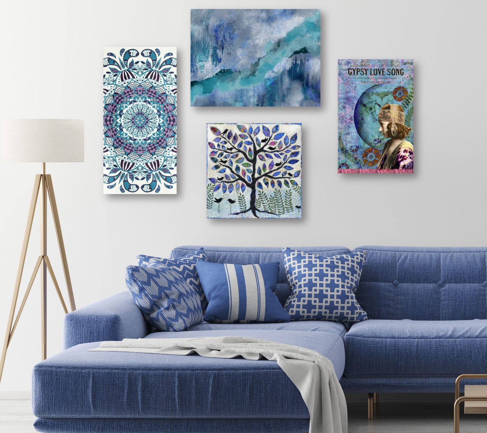 Courtside Market Boho Blue 4-Piece Canvas Set