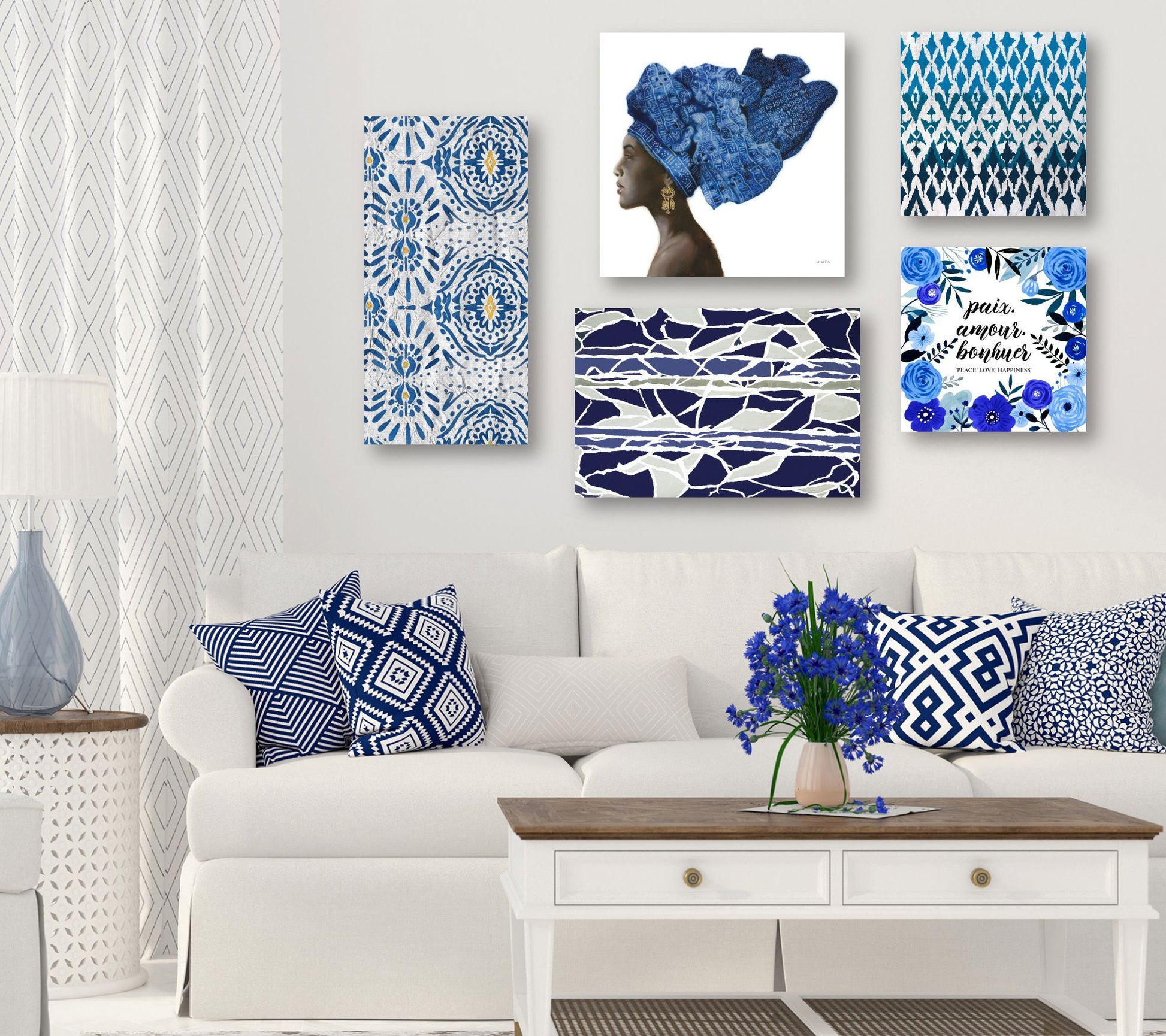 Courtside Market Boho Blue Indigo 5-Piece Canvas Set