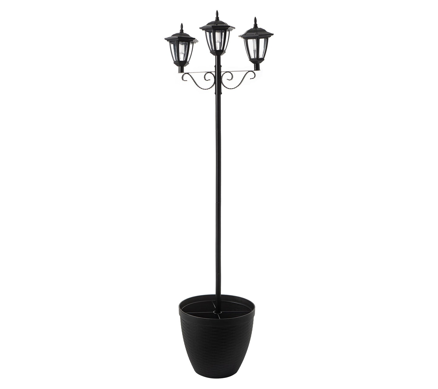 Glitzhome Solar Triple Lantern Street Light Wit h Planter Pot