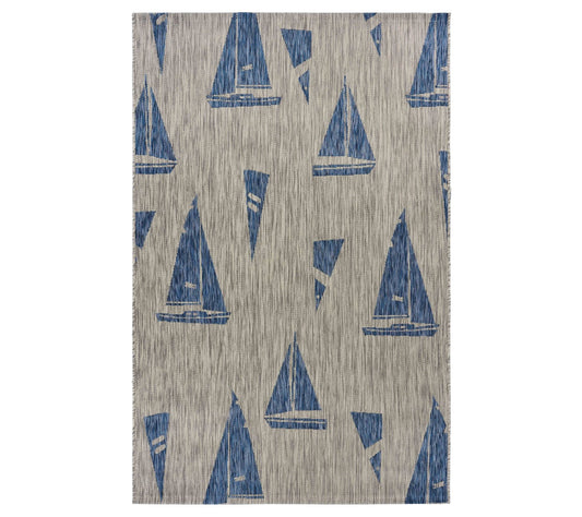 HomeRoots 5' x 7' Gray Sailboat Indoor Outdoor Area Rug