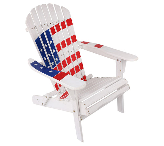 LuxenHome Adiro ndack USA Flag Patriotic Outdo or Wood Chair