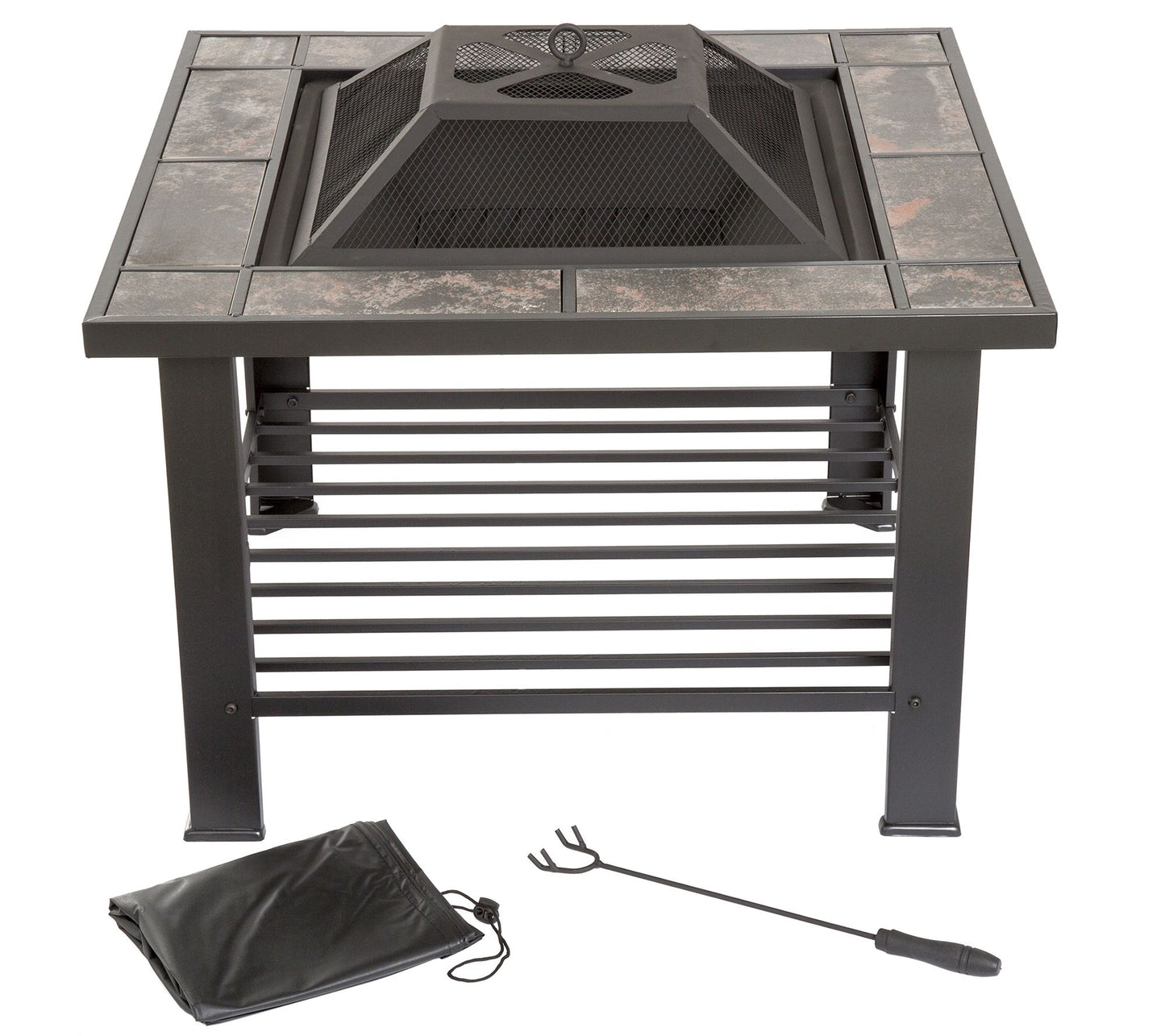 Pure Garden 30" Square Fire Pit and Table withCover