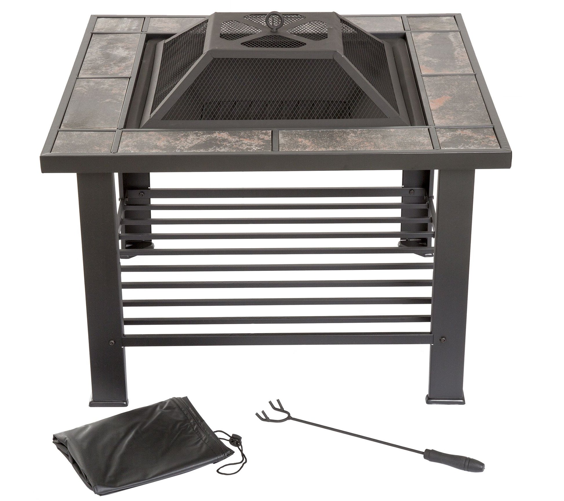 Pure Garden 30" Square Fire Pit and Table withCover