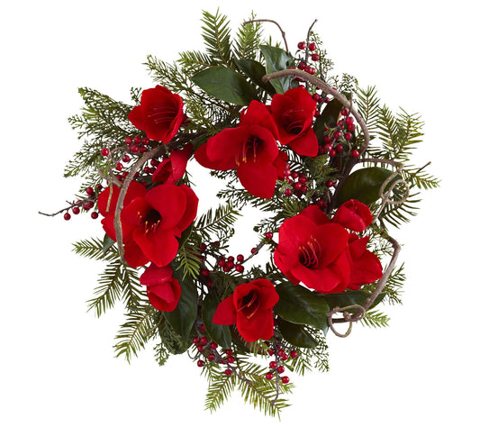 24" Amaryllis Wreath by Nearly Natural