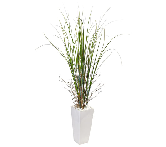 Bamboo Grass in White Tower Ceramic by Nearly Natural