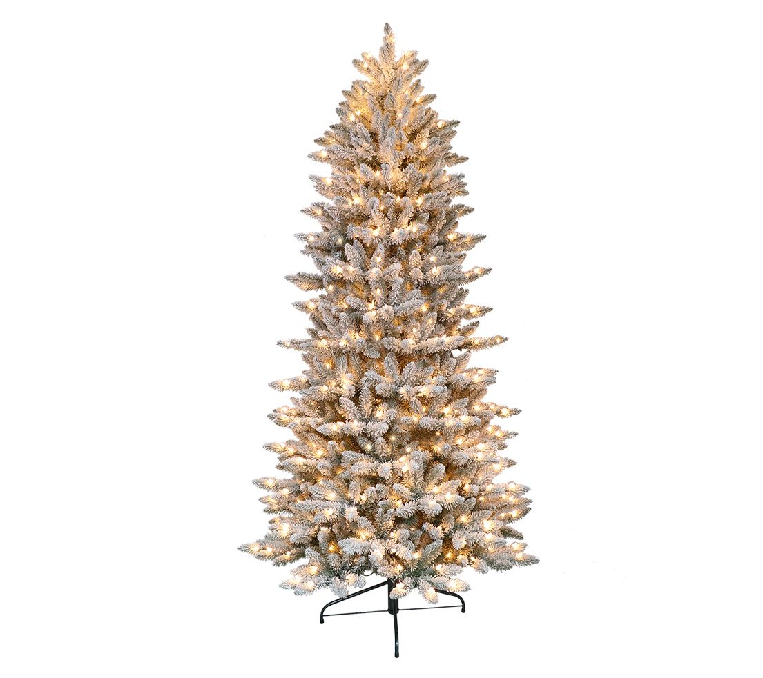 7.5' Flocked Slim Fraser Fir Artificial Tree 500 Clear Lights