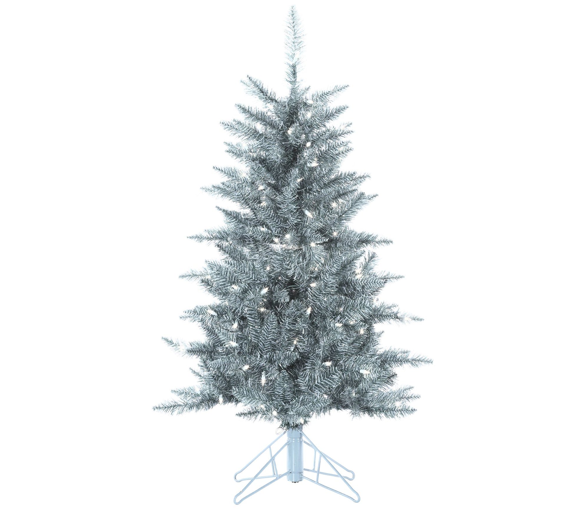 4' Silver Tuscany Tinsel Tree with Clear Lights