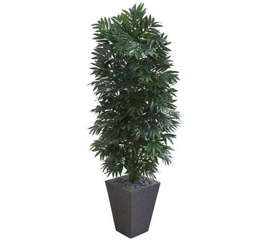 Bamboo Palm Plant in Slate Finished Planter byNearly Natural