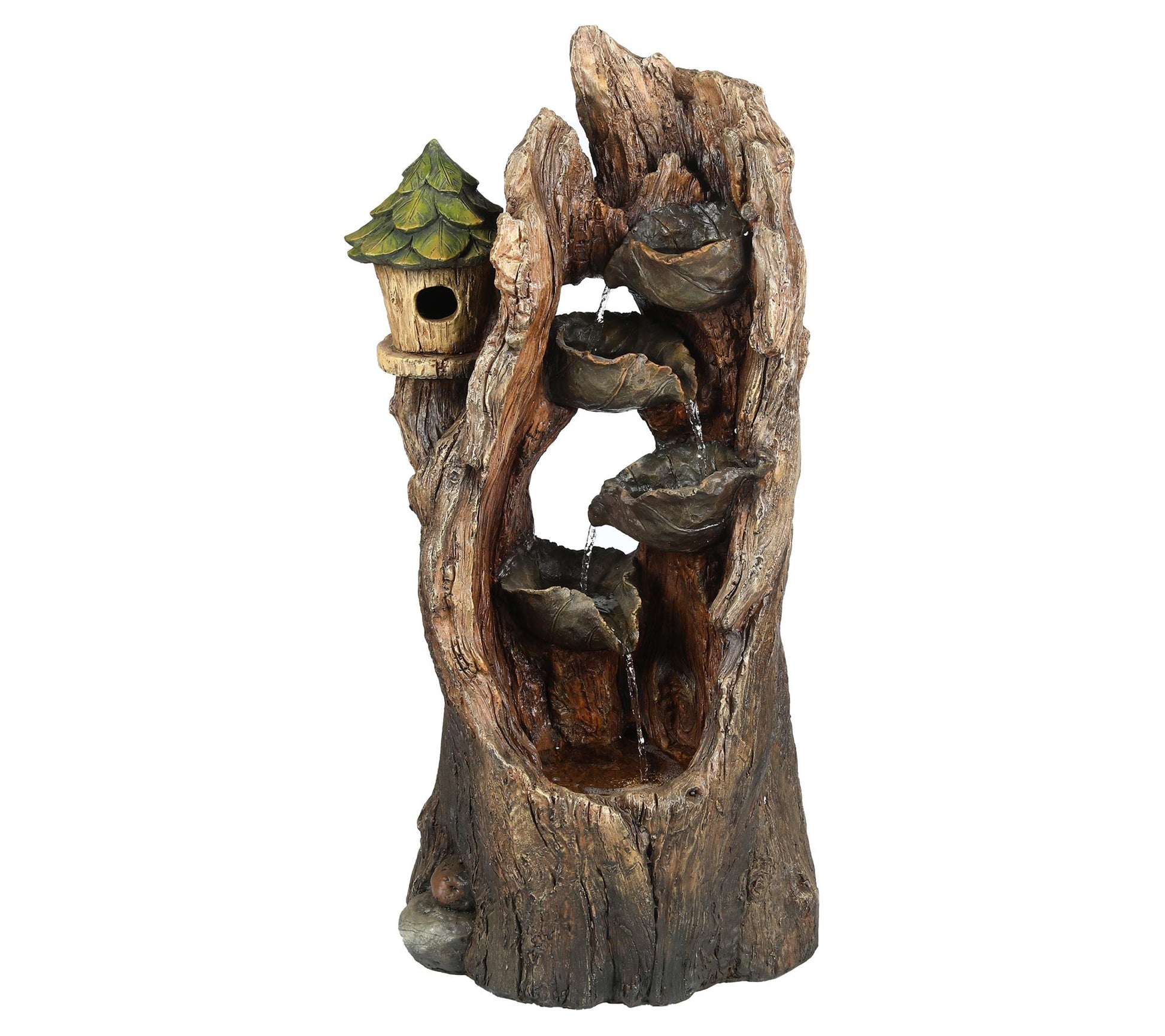 LuxenHome Resin Tree and Birdhouse Lighted Outdoor Fountain