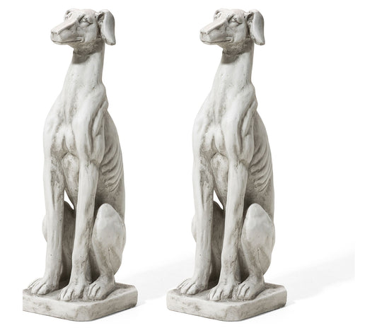 Glitzhome 32'' Sitting Greyhound Dog Garden Statues S/2
