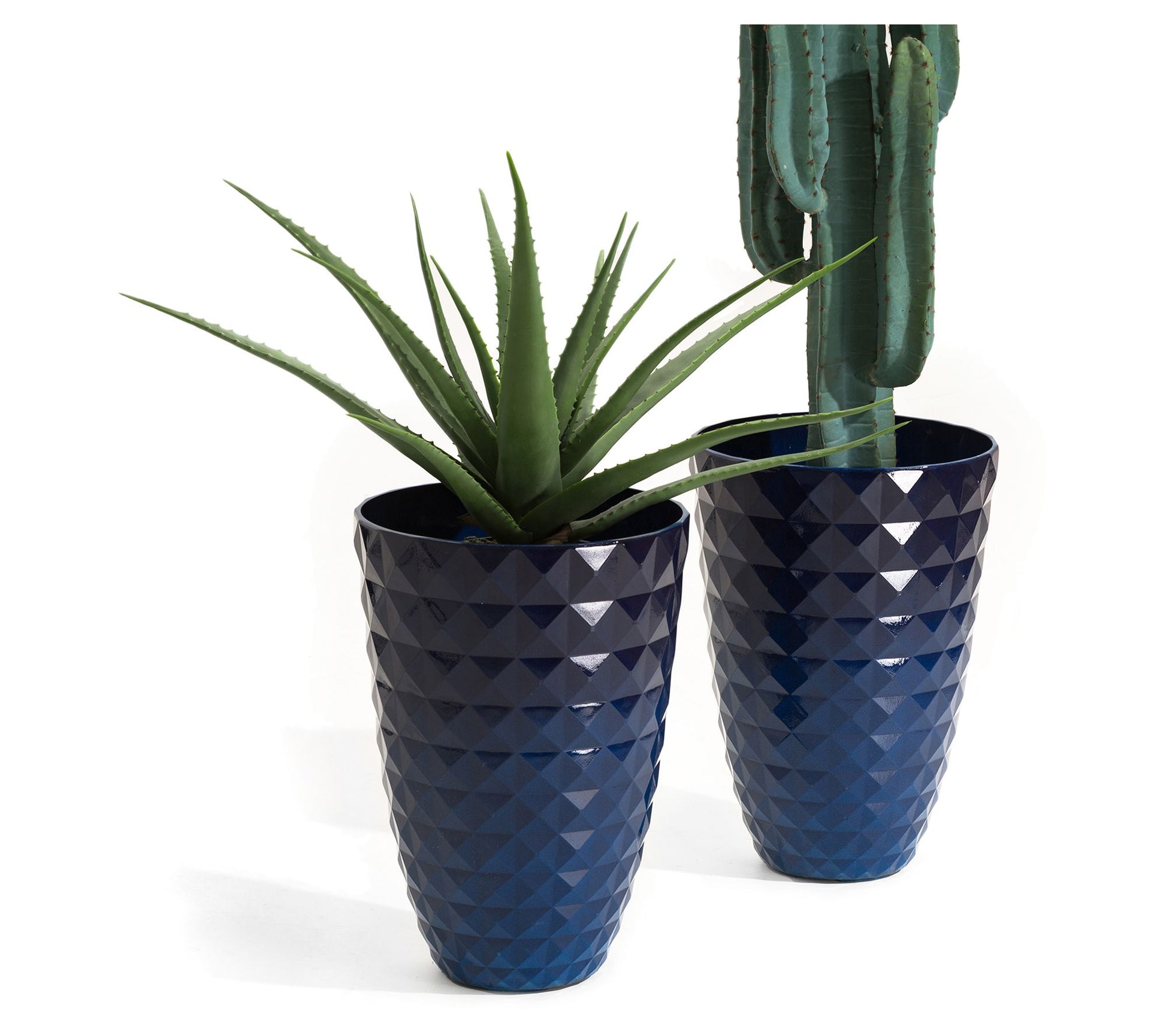 Glitzhome Tall Round Polyresin Diamond Patterned Planters S/2