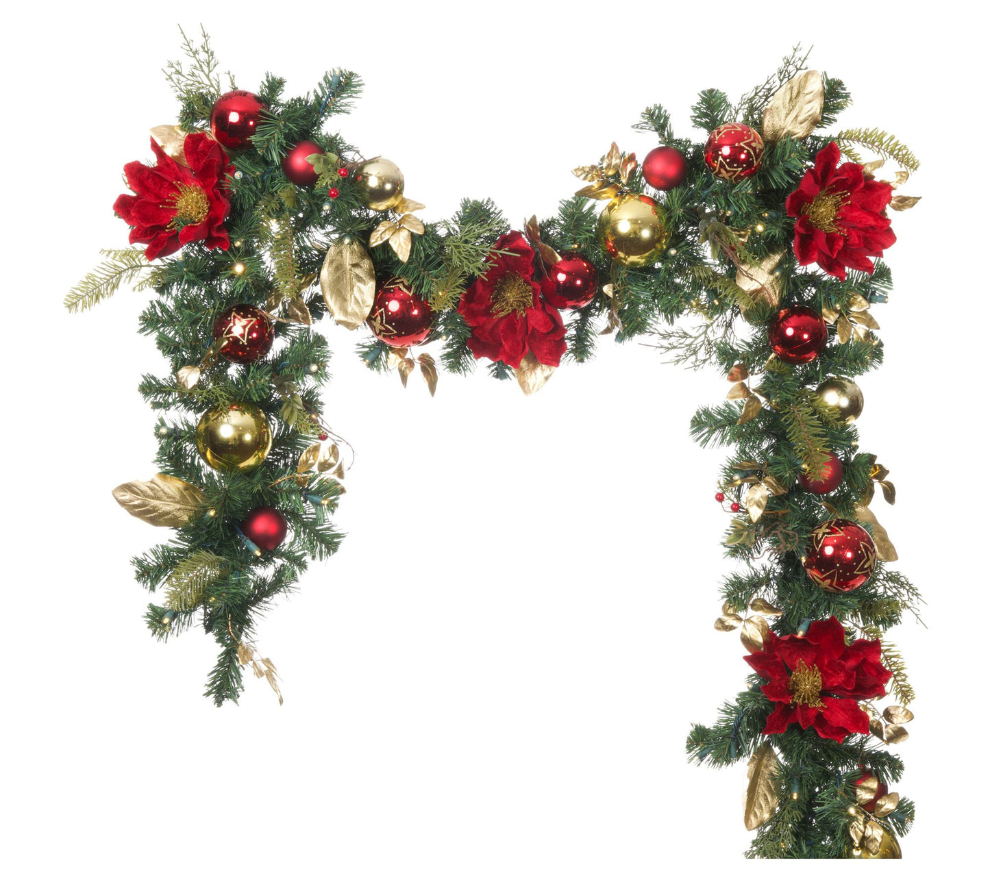 9 ft Pre-Lit LED Garland - Golden Leaf Red Magnolia