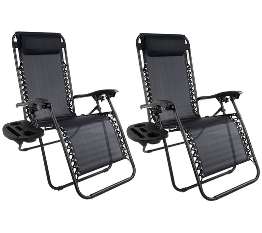 Pure Garden Set of 2 Outdoor Zero Gravity with Side Tables