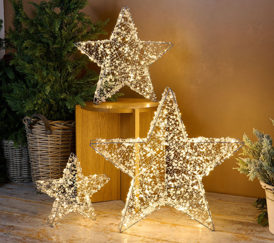 Sister Road by JG Set of 3 Metal Stars with LED Lights & Beads
