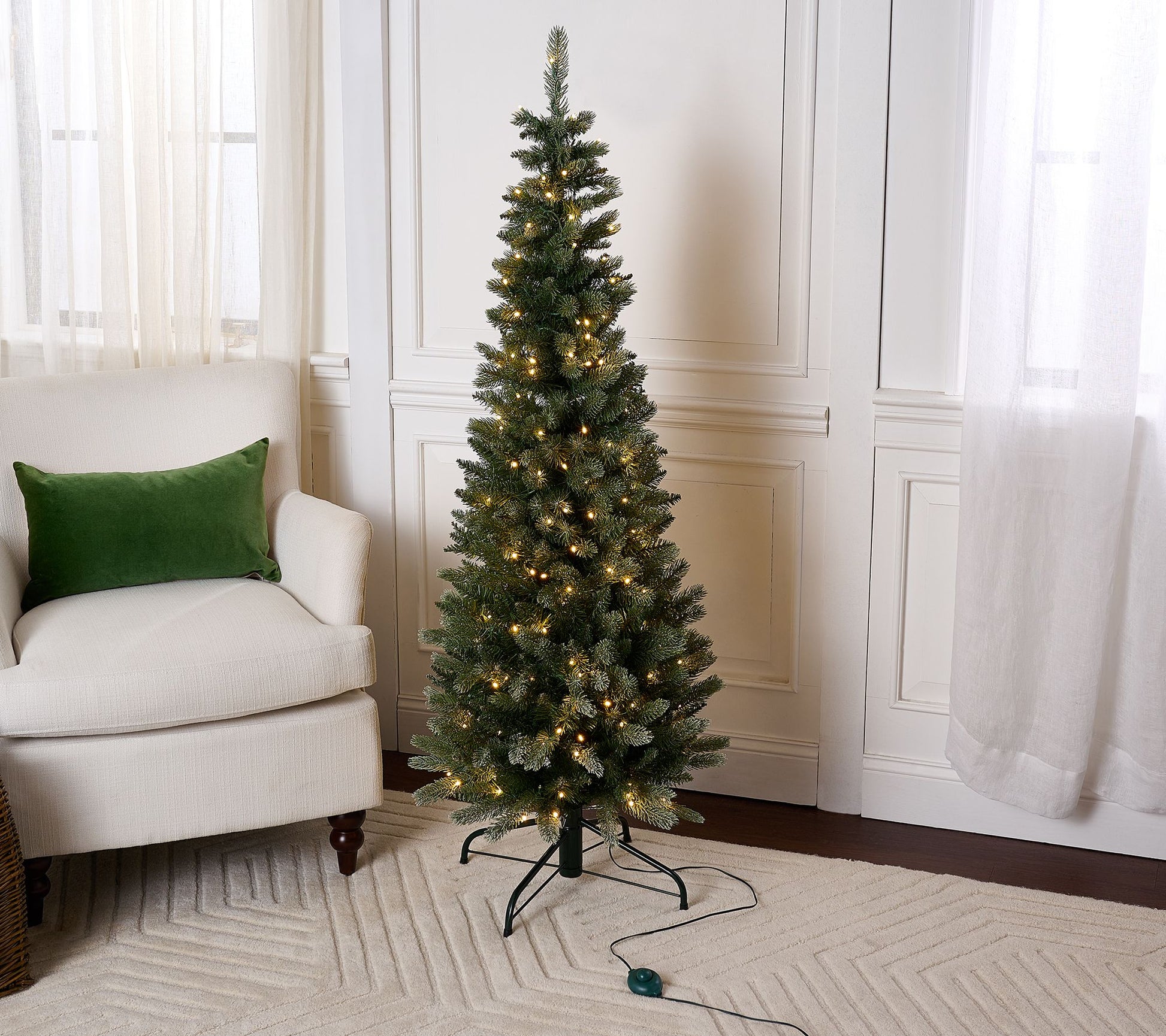 5' Twinkling Pencil Tree w/Glistening Branches by Valerie