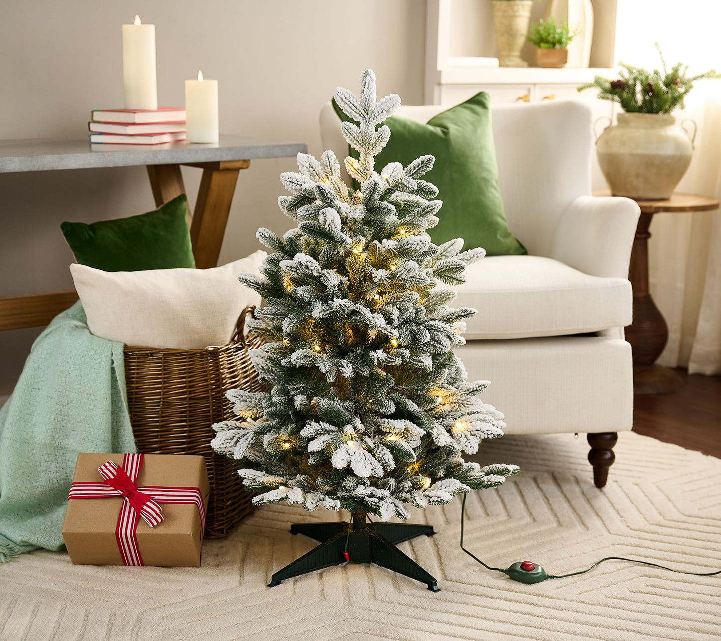 3' Twinkling Snow Kissed Spruce Tree by Valerie by Valerie