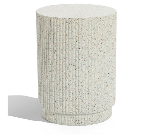 LuxenHome Ivory White Cement Round Outdoor SideTable