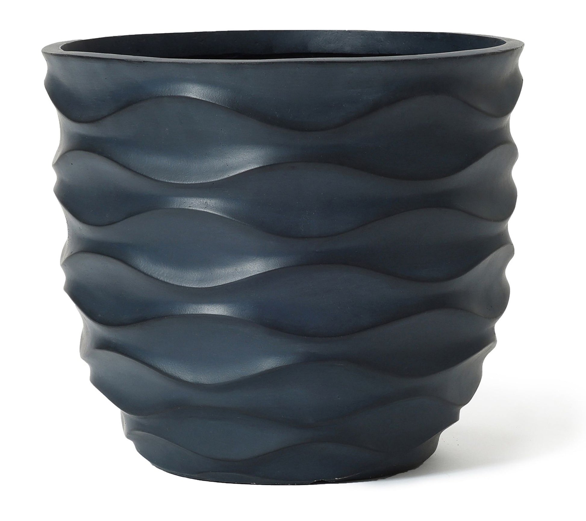 LuxenHome 13.4" Round Black Waves MgO Planter