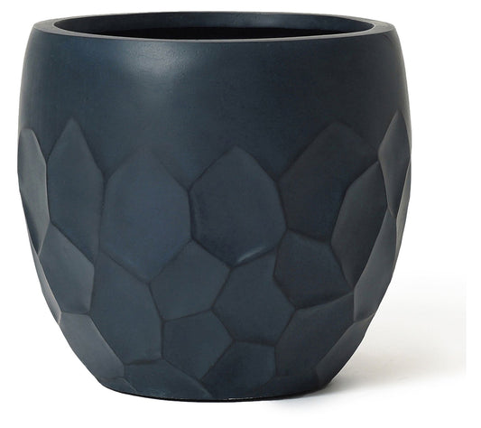 LuxenHome 14.6" Round Black Geometric MgO Planter
