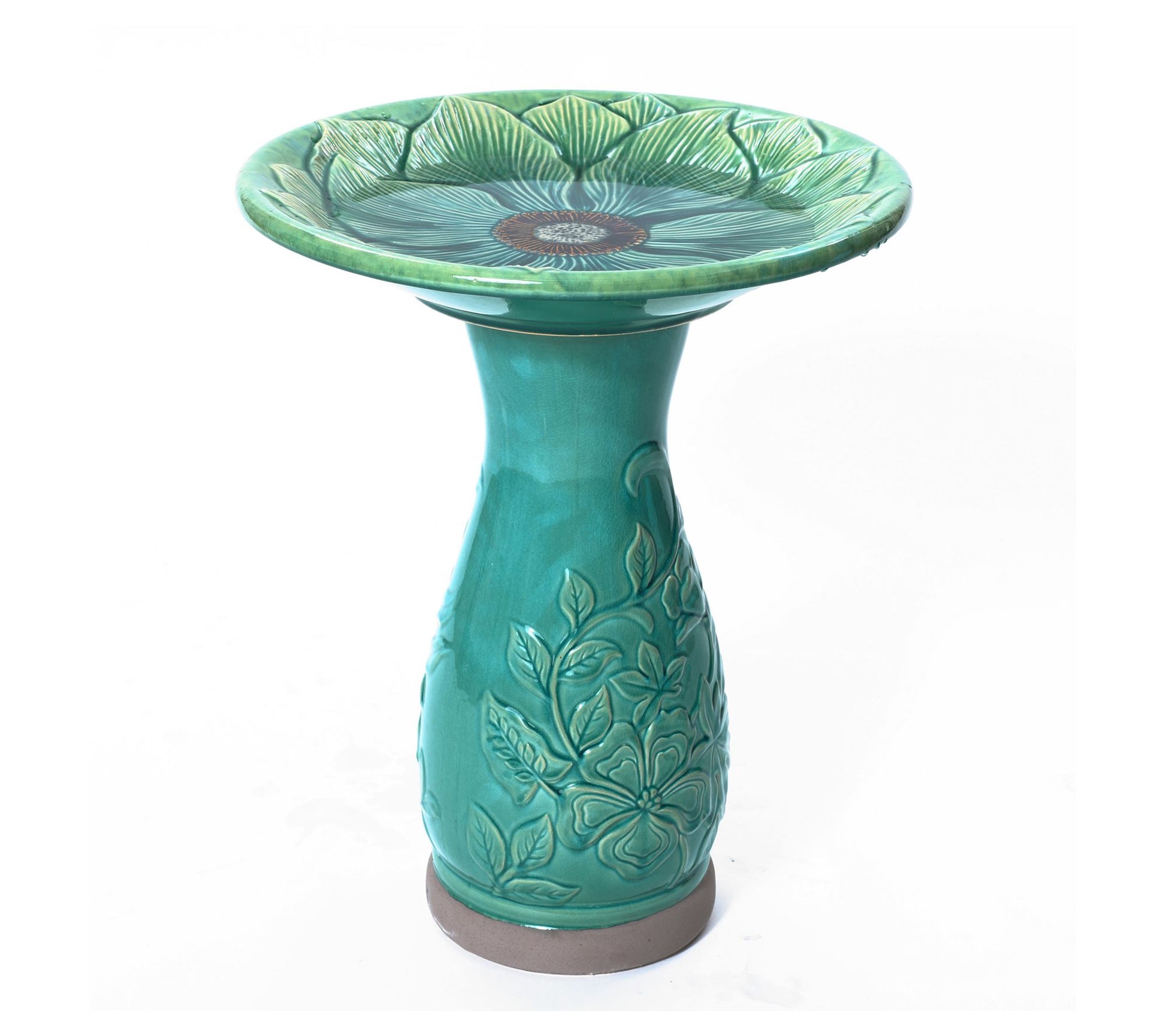 LuxenHome Aqua Glazed Flower Ceramic 22"H Birdbath