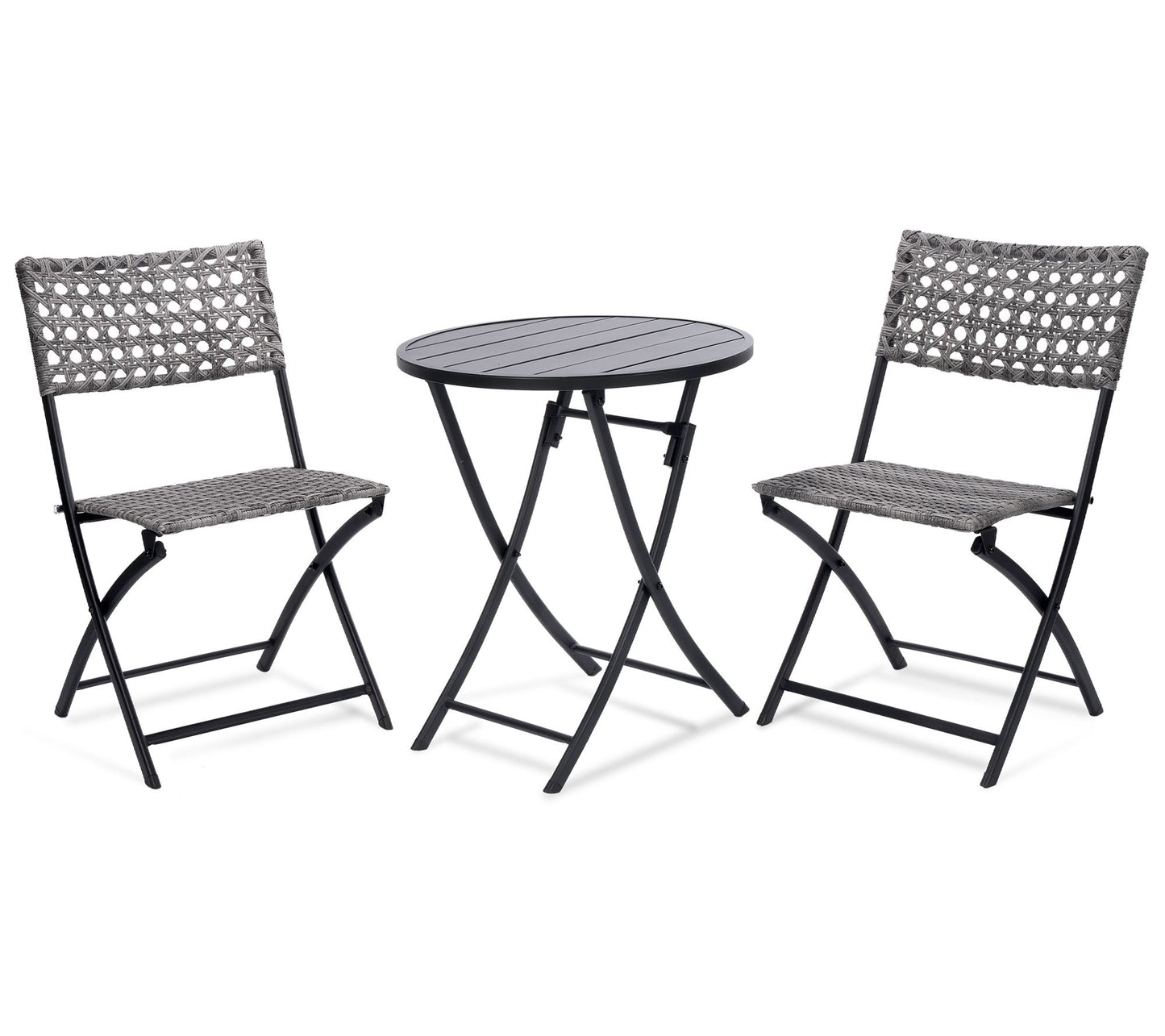 Backyard Expres sions 3 Piece W icker Folding P atio Bistro Set