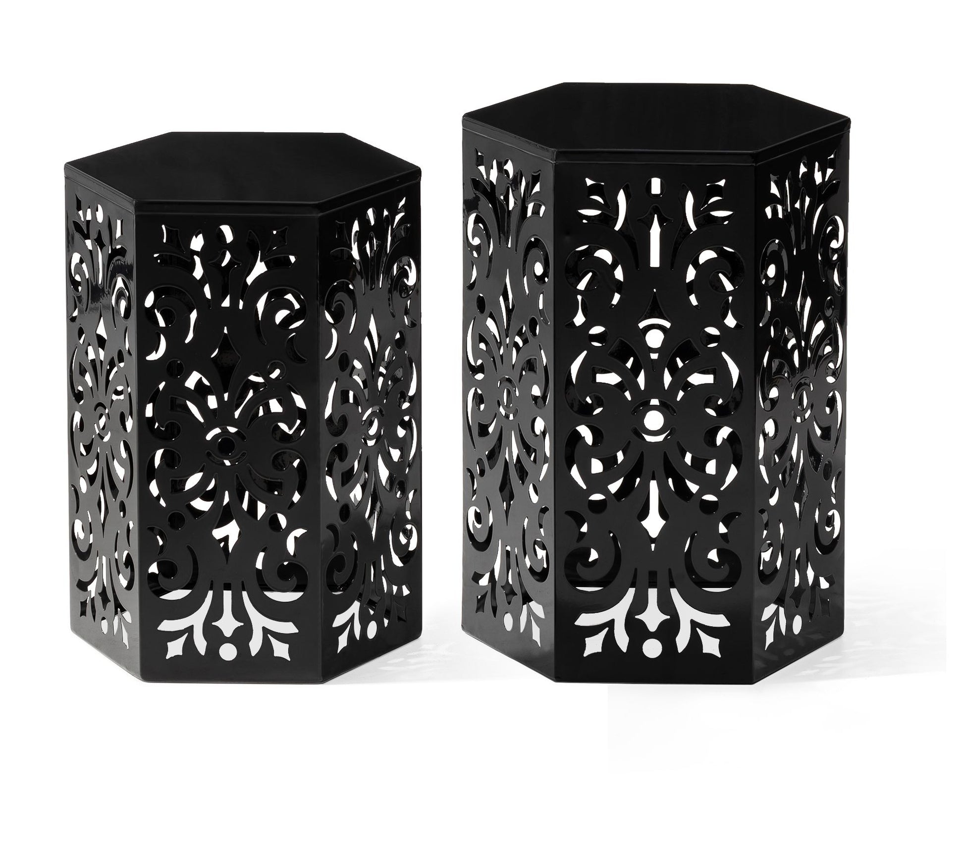 Glitzhome Set of 2 Iron Cutout Floral HexagonalGarden Stools
