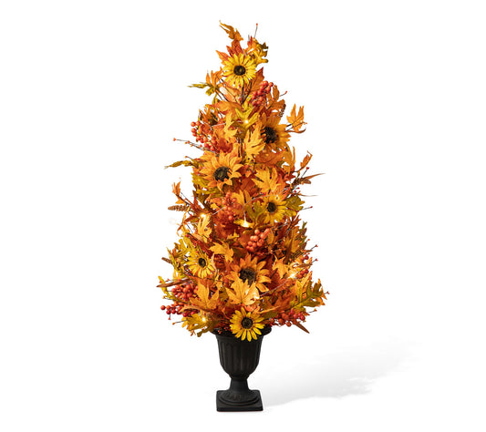 Glitzhome 48"H Fall Lighted Maple and SunflowerUrn Porch Tree