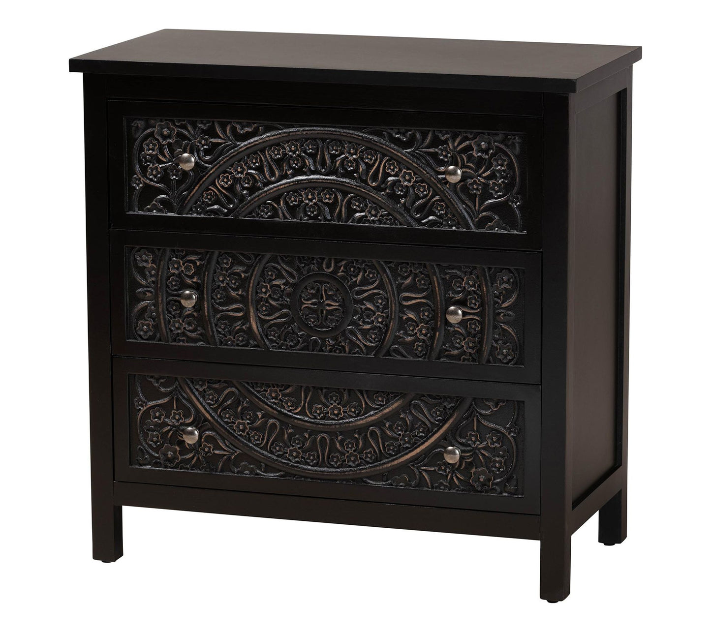 Baxton Studio Yelena Black Wood 3-Drawer Storage Cabinet