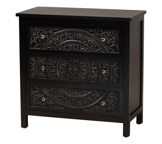 Baxton Studio Yelena Black Wood 3-Drawer Storage Cabinet
