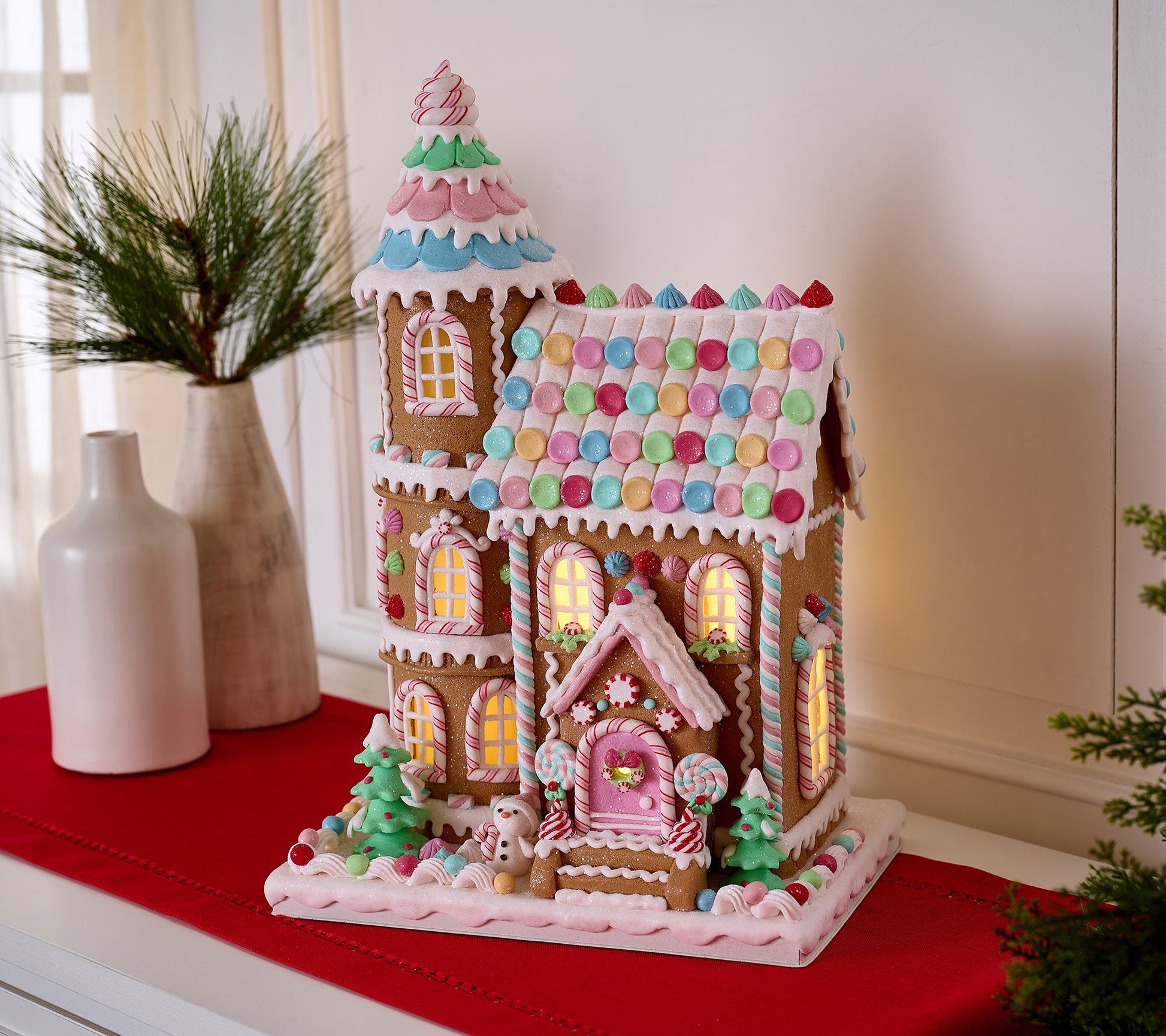 19" Illuminated Gingerbread Candy Castle by Valerie