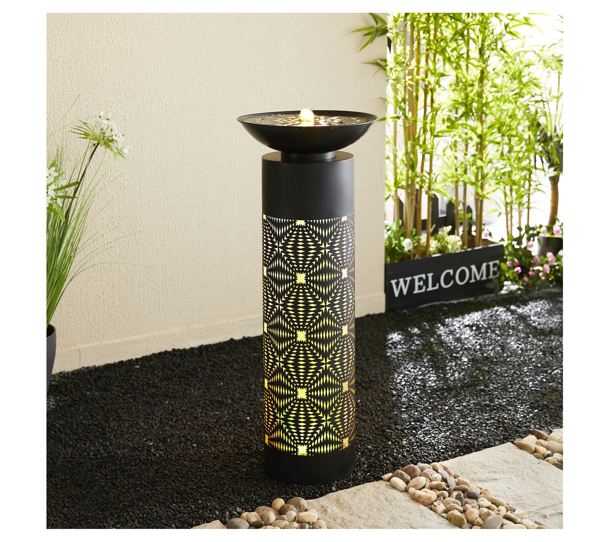 Glitzhome 36" Large LED Lit Cutout Pattern Outdoor Fountain