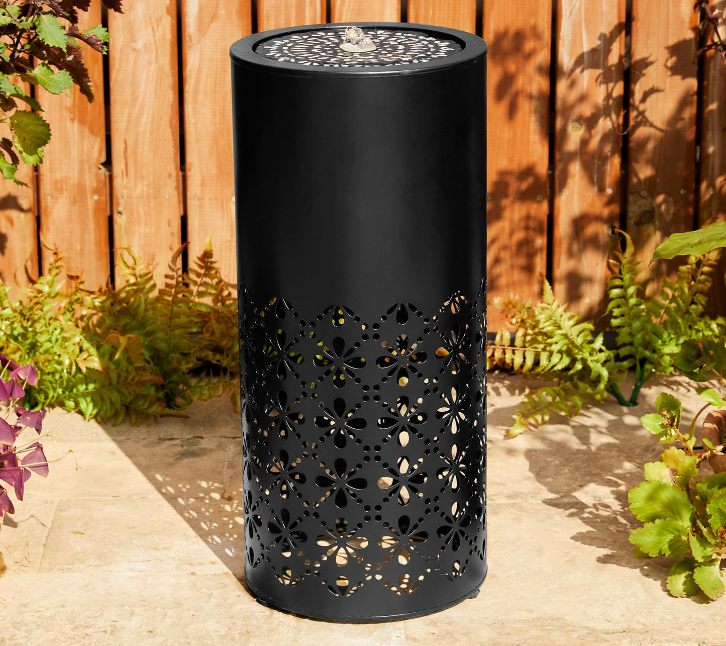 Glitzhome 24" LED Lit Metal Cutout Pattern Outdoor Fountain