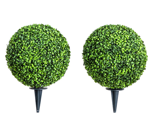 Nearly Natural Set of (2) 14" Artificial Boxwood Ball Stake
