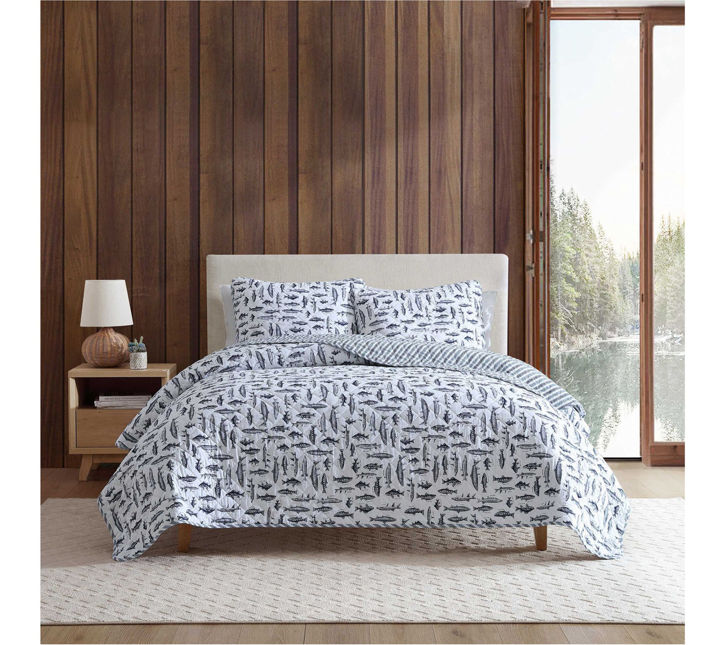 Eddie Bauer Wes Fish Blue King Quilt Sham Set