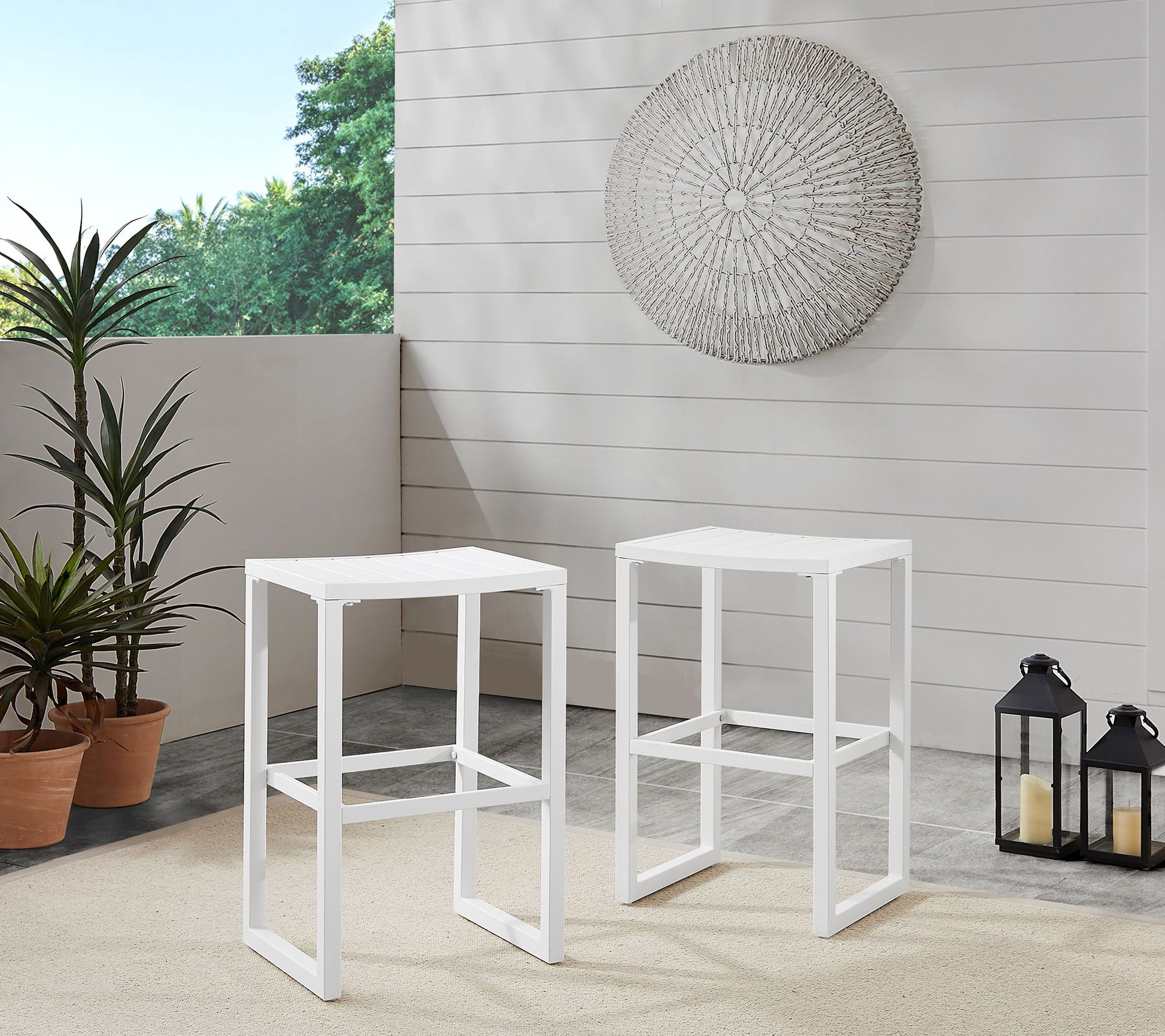 Linon Home Holland Aluminum Outdoor Barstool White Set of 2