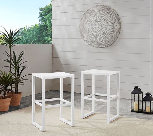 Linon Home Holland Aluminum Outdoor Barstool White Set of 2