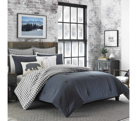 Eddie Bauer Kingston Grey Cotton Twin Duvet Cover Set
