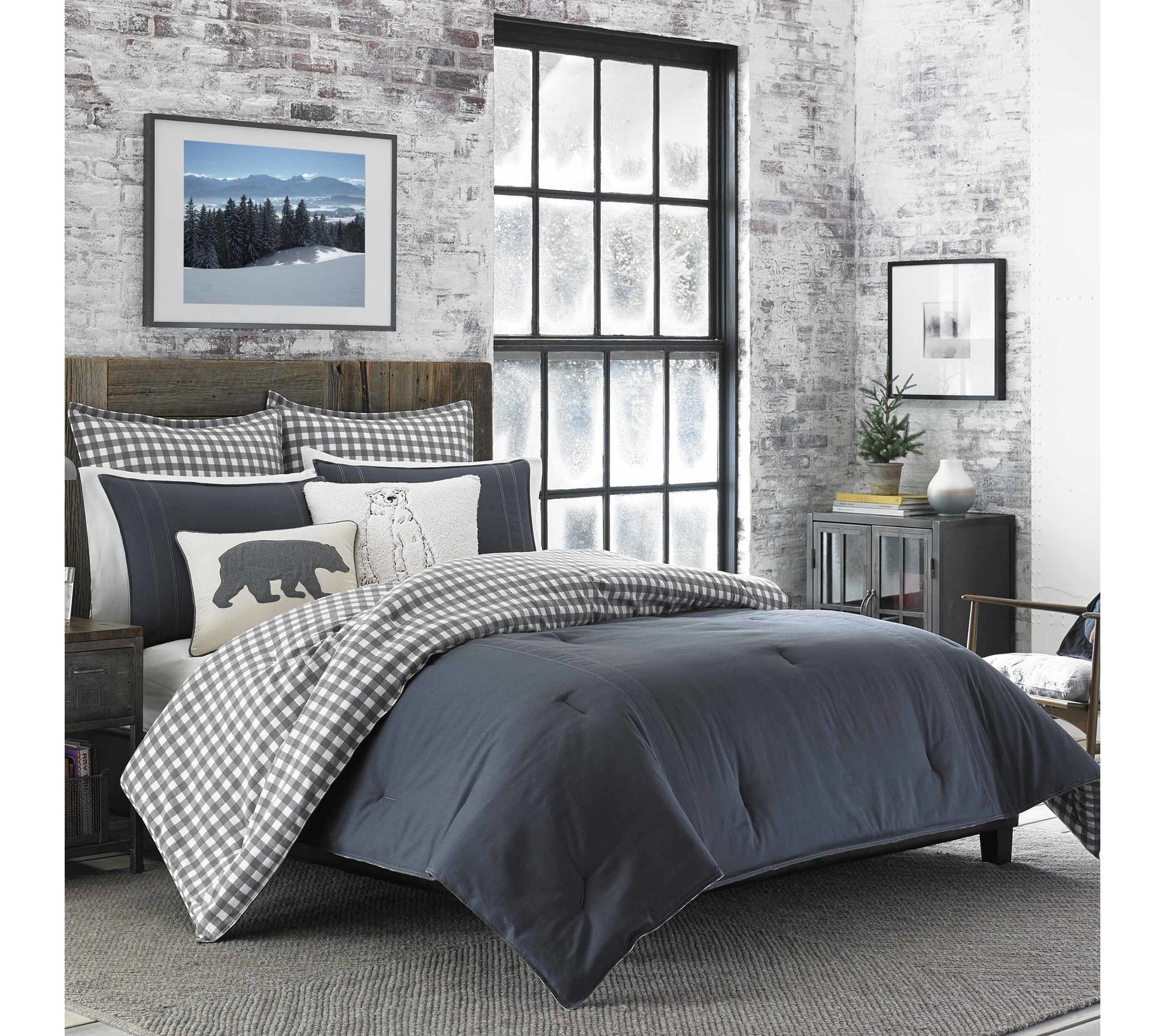 Eddie Bauer Kingston Grey Cotton Full/Queen Duvet Cover Set