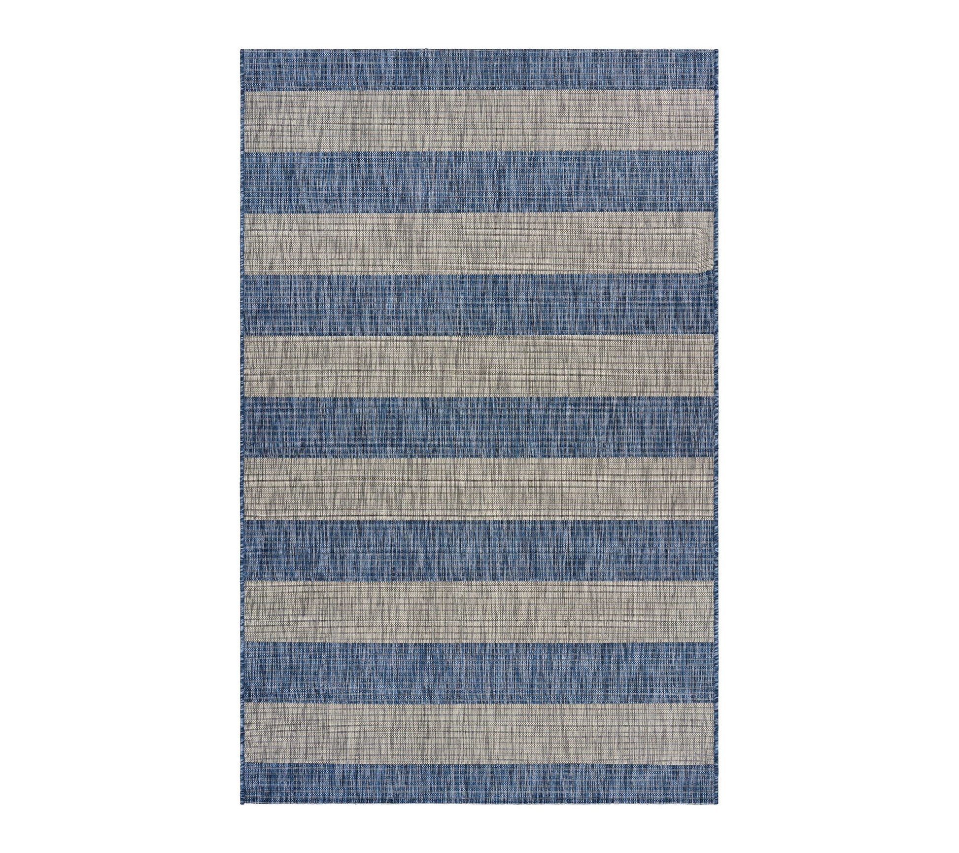 Ox Bay Navy Blue/Gray Striped Outdoor Area Rug,  7'9" x 9'9"