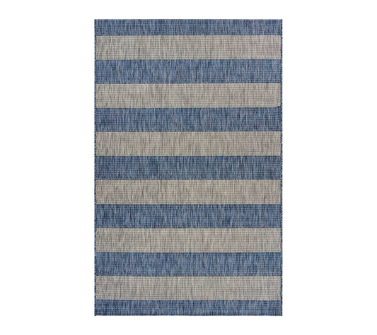 Ox Bay Navy Blue/Gray Striped Outdoor Area Rug,  7'9" x 9'9"
