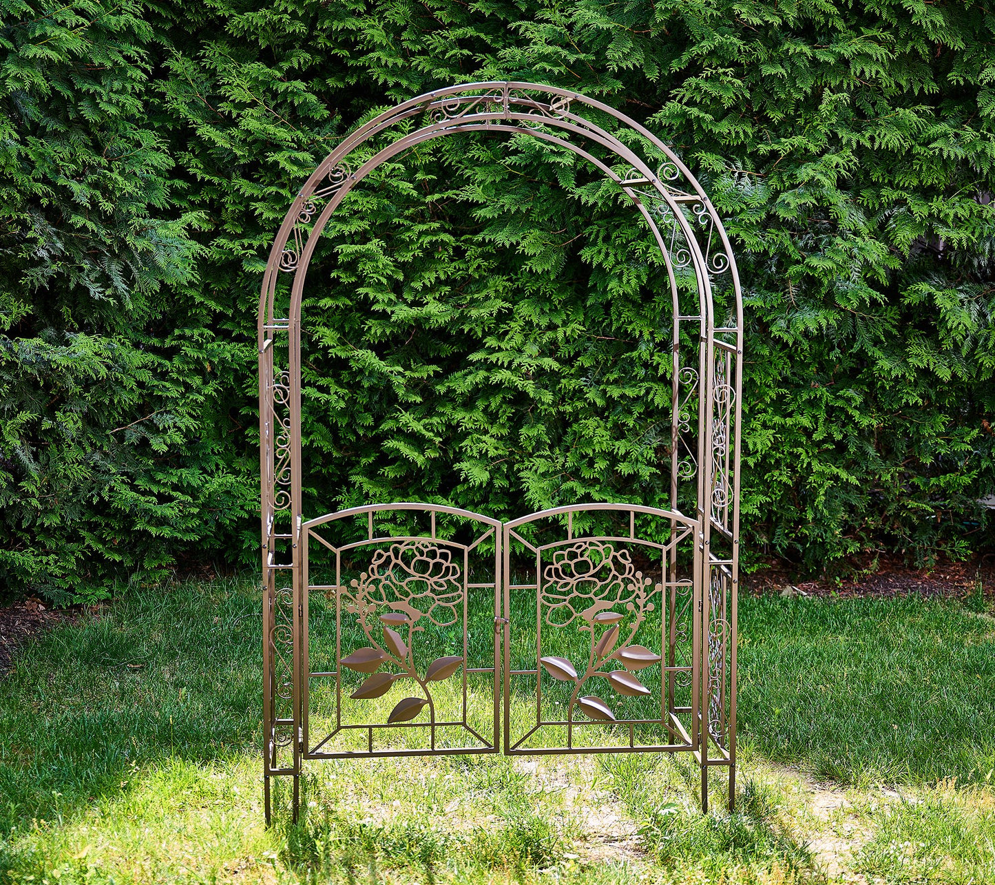 Barbara King 84" Hydrangea Detailed Iron Garden Arbor with Gates
