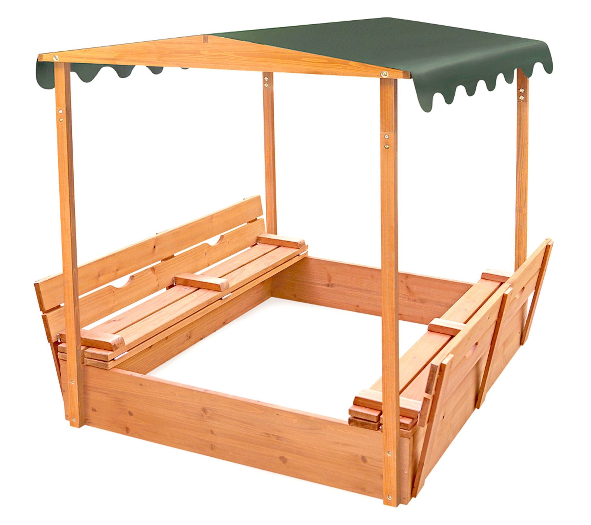 Badger Basket Covered Cedar Sandbox with Canopy, Bench Seats